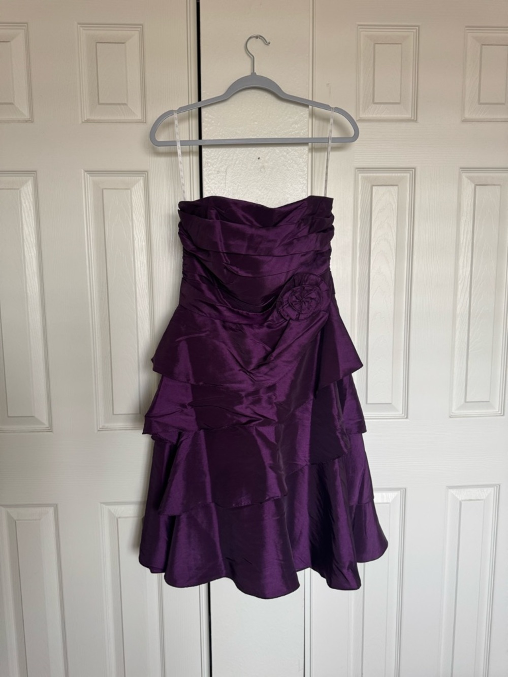 B2 Strapless Purple Cocktail Dress with Rosette Detail